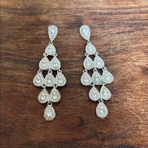 Silver Rhinestone Dangle Earrings